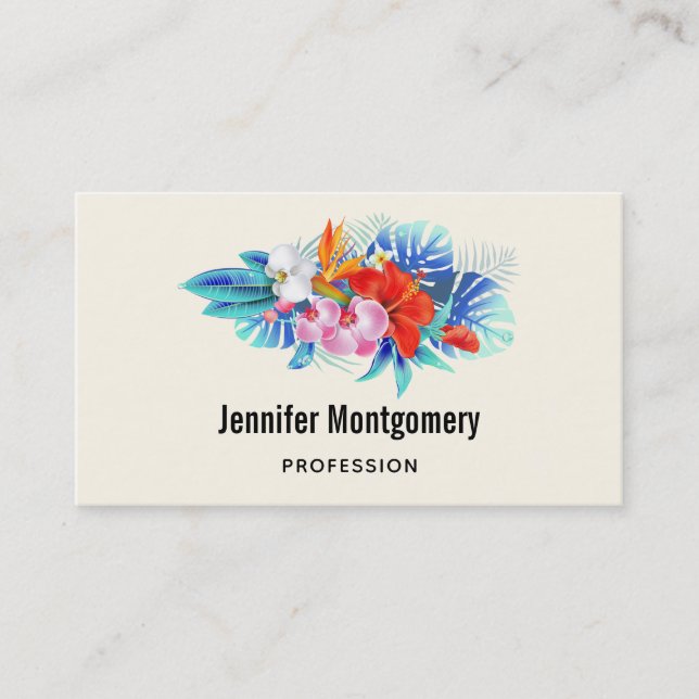 Exotic Tropical Flowers in Pink and Turquoise Business Card (Front)