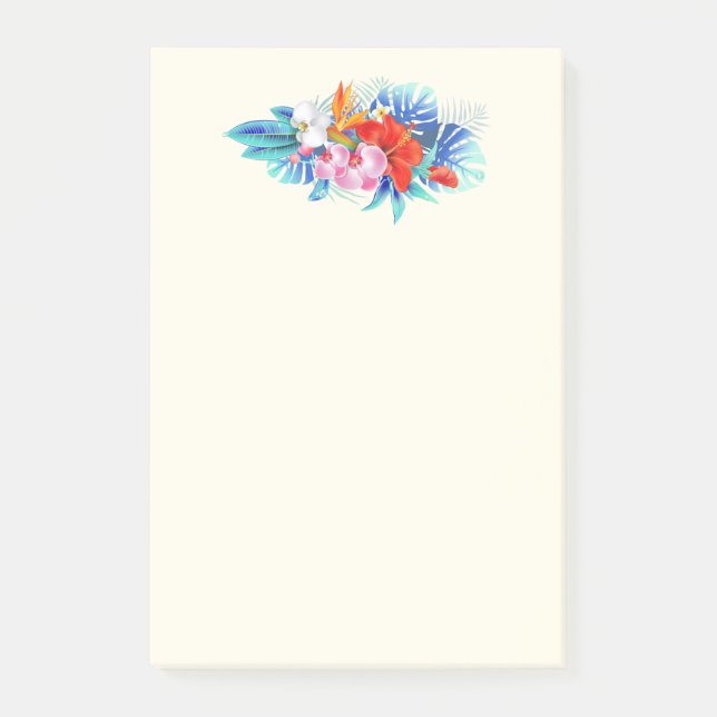 Exotic Tropical Flowers in Pink and Turquoise Post-it Notes (Front)