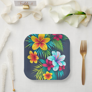 Exotic Tropical Flowers Paper Plate