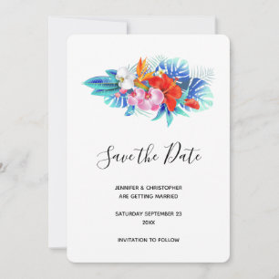 Exotic Tropical Flowers - Pink & Aqua Save The Date