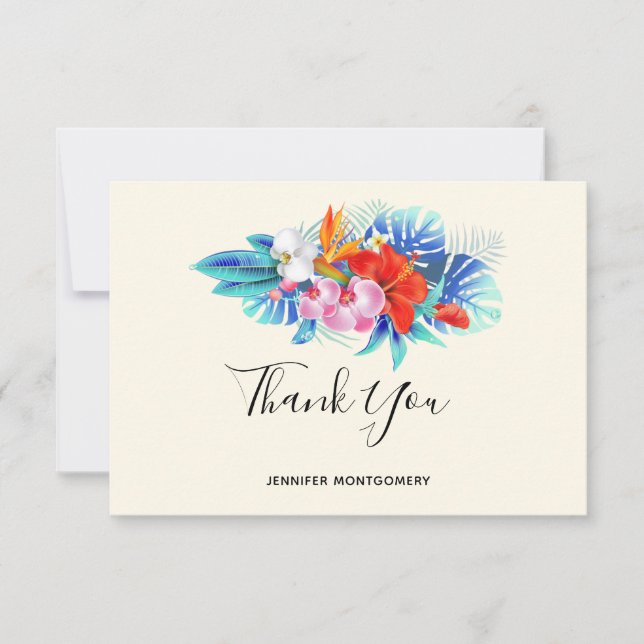 Exotic Tropical Flowers - Pink & Aqua Thank You Card (Front)