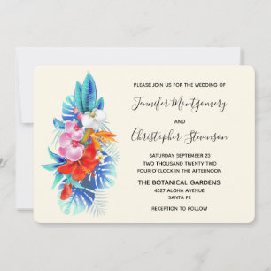 Exotic Tropical Flowers - Pink & Aqua Wedding Invitation