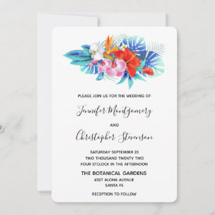 Exotic Tropical Flowers - Pink & Aqua Wedding Invitation