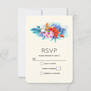 Exotic Tropical Flowers - Pink & Aqua Wedding RSVP Card
