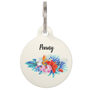Exotic Tropical Flowers - Pink & Aquamarine Pet Tag