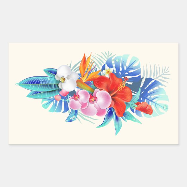 Exotic Tropical Flowers - Pink & Aquamarine Sticker (Front)