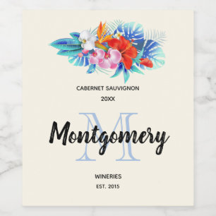 Exotic Tropical Flowers Wine Making Label