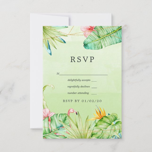 Exotic Tropical Geometric Wedding RSVP Card (Front)