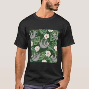 Exotic Tropical Hibiscus Flowers And Hanging Sloth T-Shirt