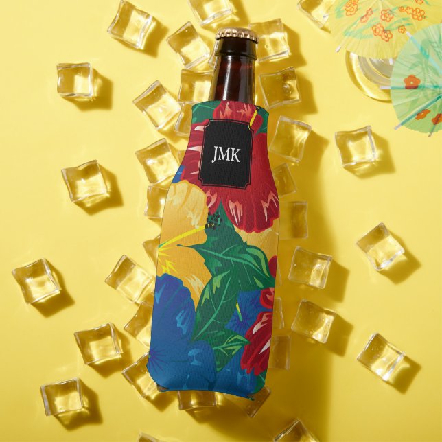 Exotic Tropical Hibiscus - Monogram   Bottle Cooler (In Situ Summer)