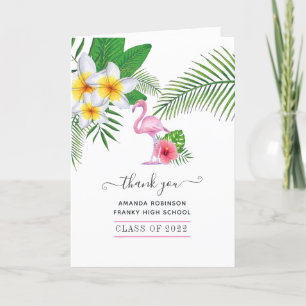 Exotic Tropical Island Pink Flamingo Graduation Thank You Card
