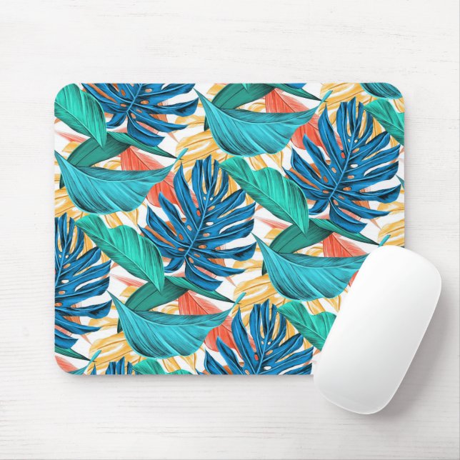Exotic Tropical Leaves Mouse Pad (With Mouse)