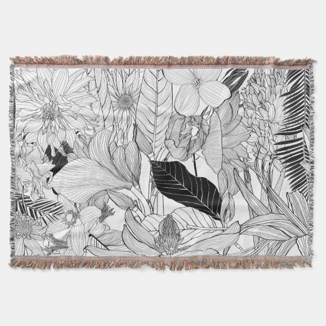 Exotic tropical line illustration. throw blanket (Front)