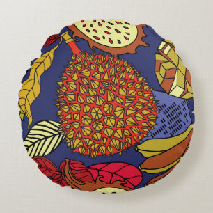 Exotic tropical mix of fruits. Bright floral natur Round Pillow