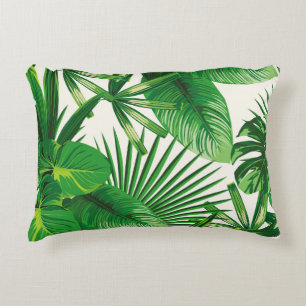 Exotic tropical natural green leaves composition o accent pillow