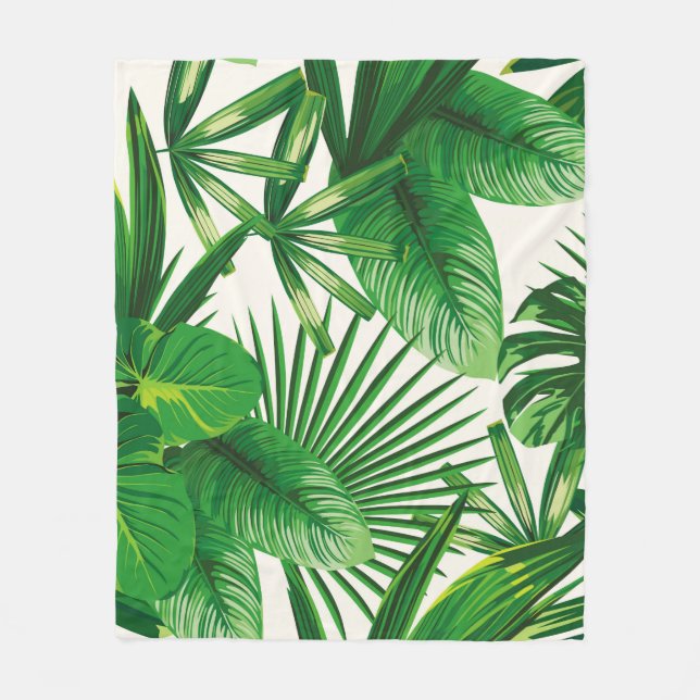 Exotic tropical natural green leaves composition o fleece blanket (Front)