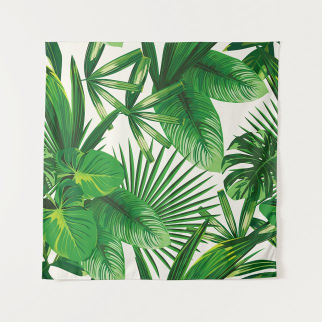 Exotic tropical natural green leaves composition o tapestry (Front)