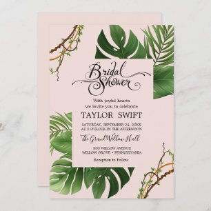 Exotic Tropical Palm   Blush Bridal Shower  Invitation