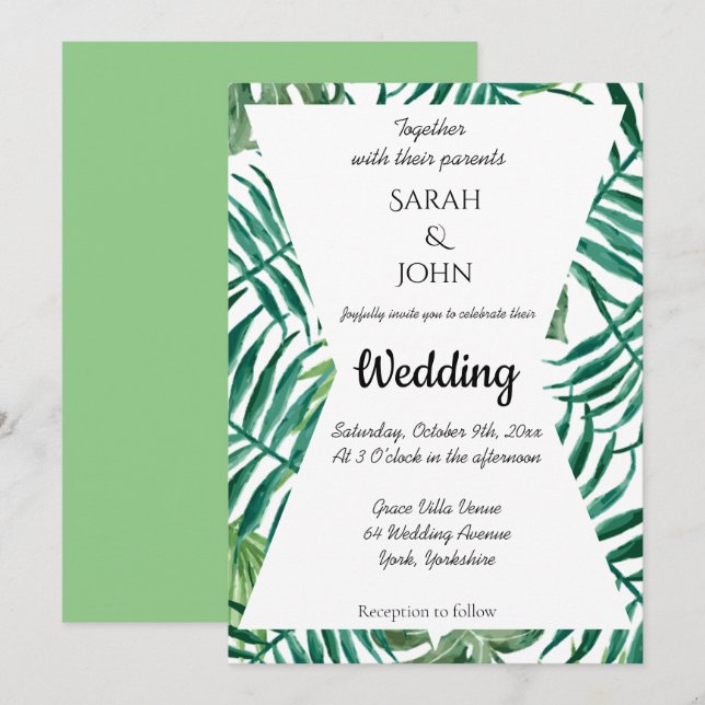 Exotic Tropical Palm Leaves Greenery Wedding Invitation (Front/Back)