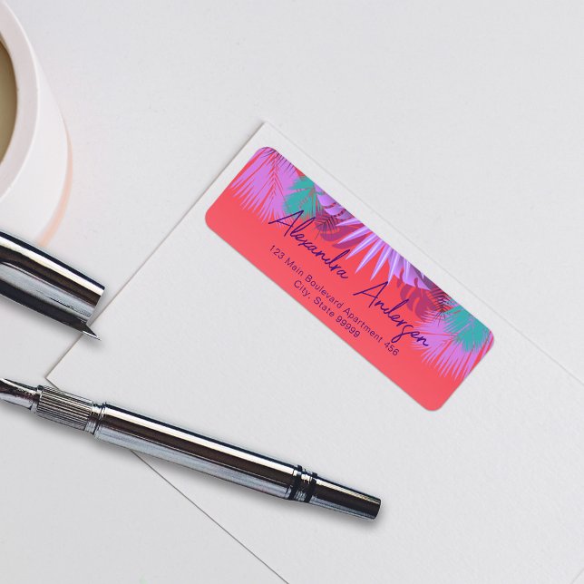 Exotic Tropical Palm Leaves Stylish Script Label (Creator Uploaded)