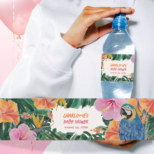 Exotic Tropical Parrot Jungle Baby Shower Water Bottle Label