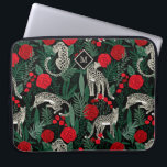 Exotic Tropical Pattern Leopards and Monogram Laptop Sleeve<br><div class="desc">An exotic and unique tropical pattern featuring leopards in the jungle with palms and foliage and red roses over a contrasting black background. Rich vibrant colours of red, black, green and beige make this design pop with style. A diamond shape frame surrounds a monogram that may be personalized with your...</div>