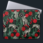 Exotic Tropical Pattern Leopards and Monogram Laptop Sleeve<br><div class="desc">An exotic and unique tropical pattern featuring leopards in the jungle with palms and foliage and red roses over a contrasting black background. Rich vibrant colours of red, black, green and beige make this design pop with style. A diamond shape frame surrounds a monogram that may be personalized with your...</div>