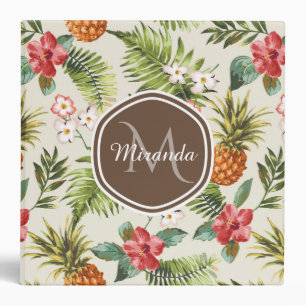 Exotic Tropical Pineapple Floral Brown Monogram Binder