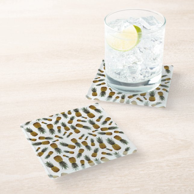 Exotic Tropical Pineapple Fruit Glass Coaster (Angled)