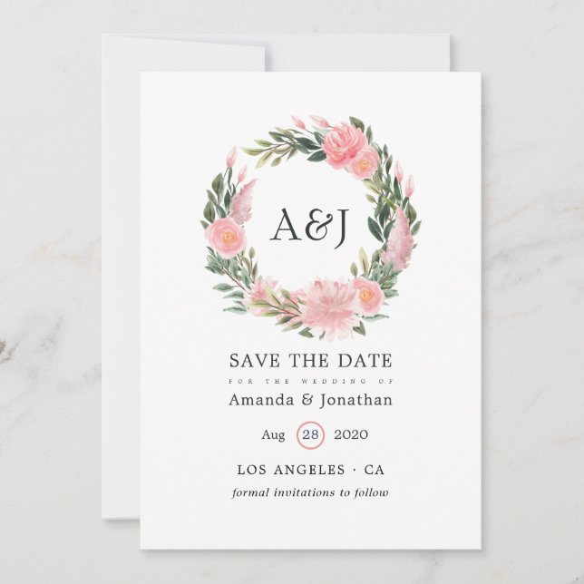 Exotic Tropical Pink Flamingo Wedding Monogram Save The Date (Front)