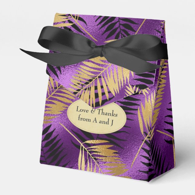 Exotic Tropical Purple and Gold Favor Box (Front Side)