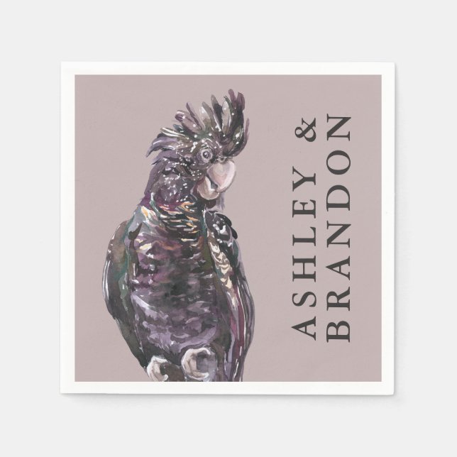 Exotic Tropical Purple Parrot with Names Napkin (Front)