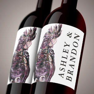 Exotic Tropical Purple Parrot with Names Wine Label