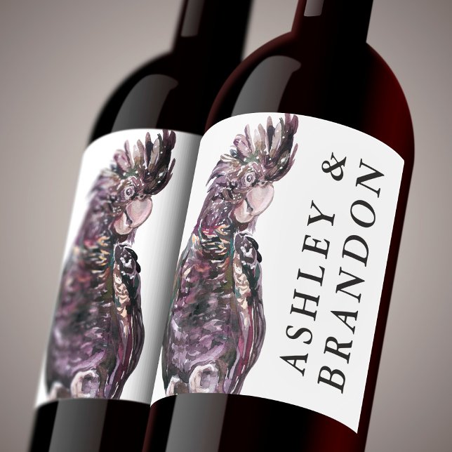 Exotic Tropical Purple Parrot with Names Wine Label (Creator Uploaded)