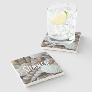 Exotic Tropical Summer Sea Shells Photography Stone Coaster