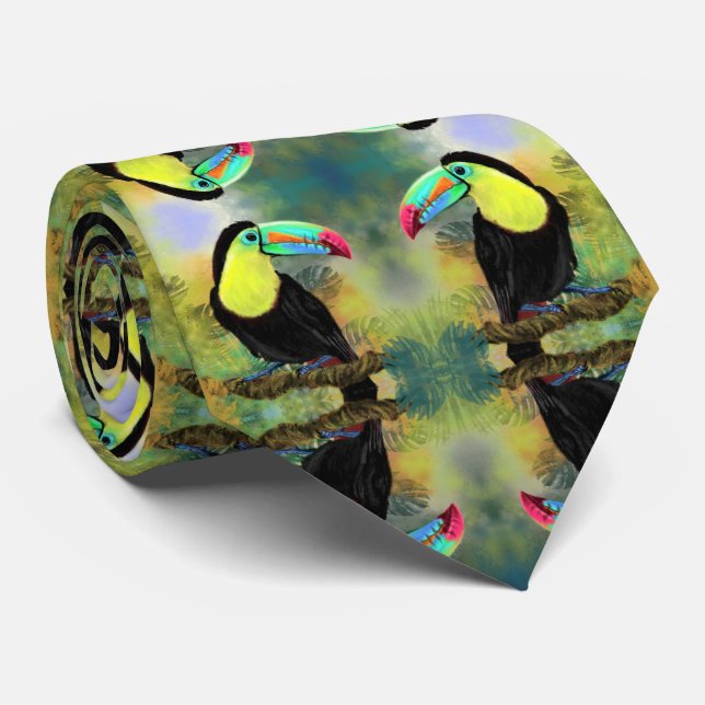 Exotic Tropical Toco Toucan Bird - Painting Art Tie (Rolled)