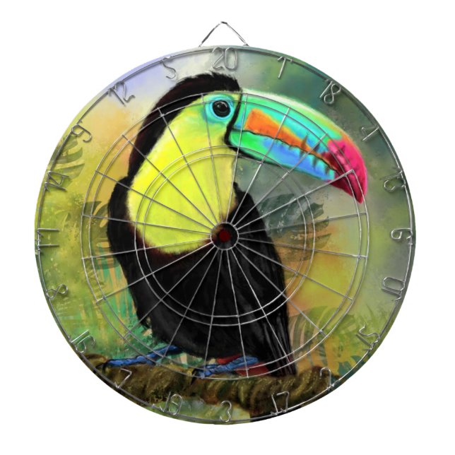 Exotic Tropical Toco Toucan Bird - Painting Migned Dartboard (Front)
