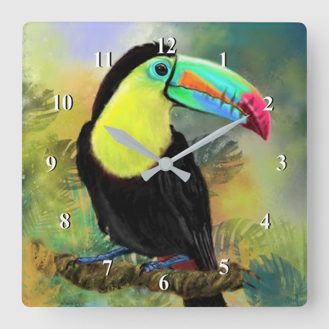 Exotic Tropical Toco Toucan Bird - Painting Migned Square Wall Clock (Front)