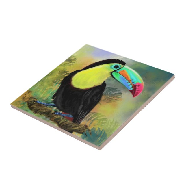 Exotic Tropical Toco Toucan Bird - Painting Migned Tile (Side)