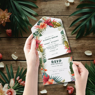 Exotic Tropical Watercolor Floral Wedding  All In One Invitation