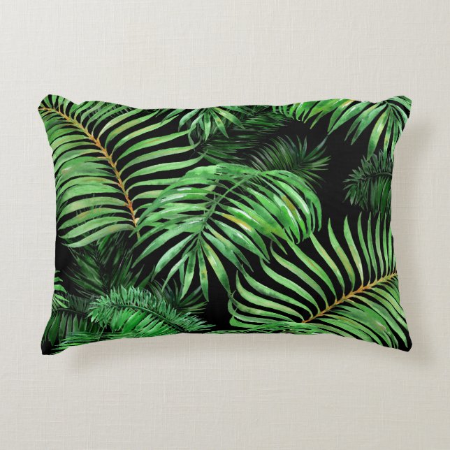 Exotic tropical, watercolor palm pattern. accent pillow (Front)