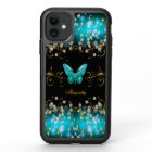 Exotic Turquoise Blue Gold Black Butterfly Sparkle
