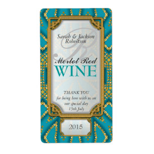Exotic Turquoise Gold Custom Wine Bottes Étiquette