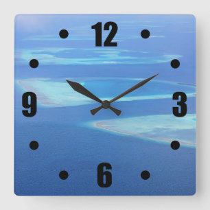 Exotic Vintage Maldives Islands Ocean Aerial View Square Wall Clock