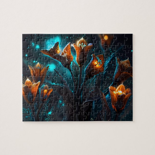 Exotic Vivid Wild Nature Flowers at Moonlight Jigsaw Puzzle (Horizontal)