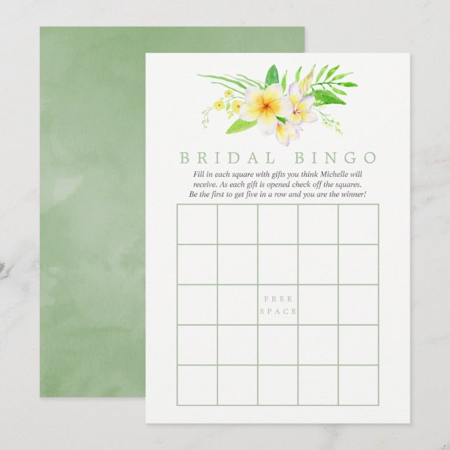 Exotic Watercolor Frangipani Bridal Shower Bingo Invitation (Front/Back)