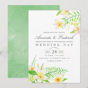 Exotic Watercolor Frangipani Floral Wedding Invite