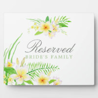 Exotic Watercolor Frangipani Wedding Reserved Sign