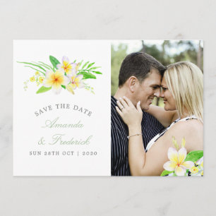 Exotic Watercolor Frangipani Wedding Save the Date