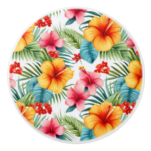 Exotic Watercolor Hawaiian Floral Ceramic Knob